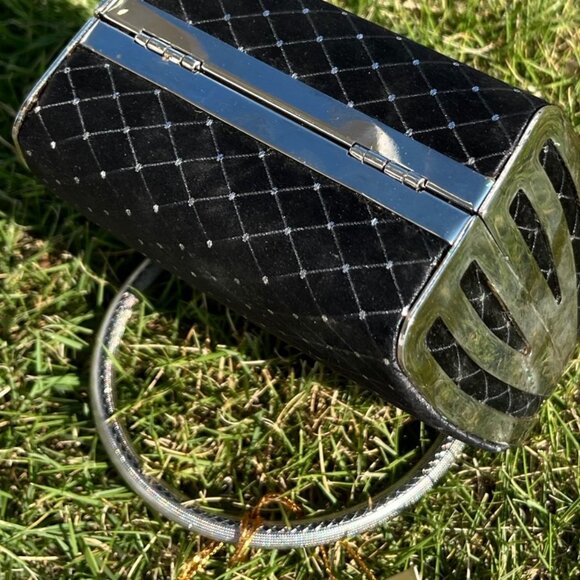 Joy Collection Blk Eve Clutch Bag Sparkly Dots "U" Handle Faux Diamond Closure - Picture 6 of 13